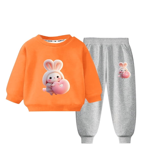 Odeerbi Toddler Boys Girls Winter Warm Fleece Sweatsuits Two Piece Outfits Set Cartoon Printed Sweatshirt Jogger Pants Tracksuit Set Plush Loose Pullover Sweater Casual Hoodie Orange