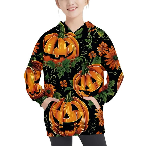 Odeerbi Toddler Boys Halloween Hoodies Fall Winter Pullover Hooded Sweatshirts 4-14 Years Children's Halloween Printed Hoodie Long Sleeve Top Sweatshirt Toddler Clothes Black