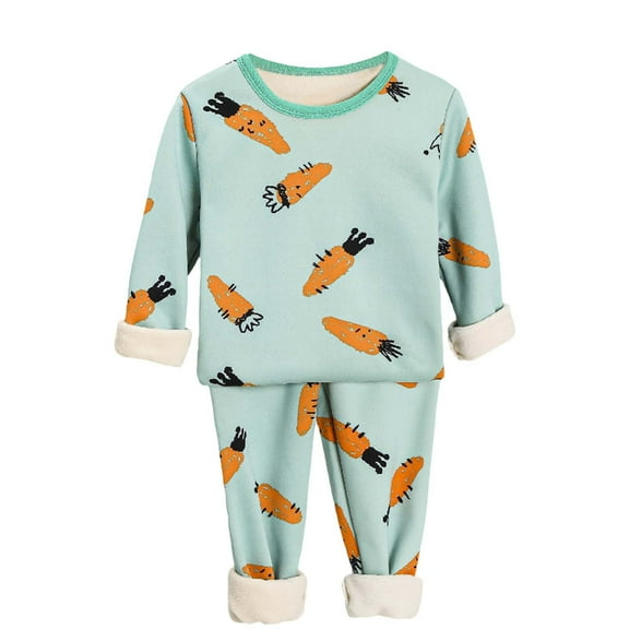 Odeerbi Toddler Boys Long Johns Fleece Lined Thermal Underwear Set Base Layer Set Children's Baby Cartoon Print Pajama Set Padded Thickened Pajamas Fall Winter Clothes Blue