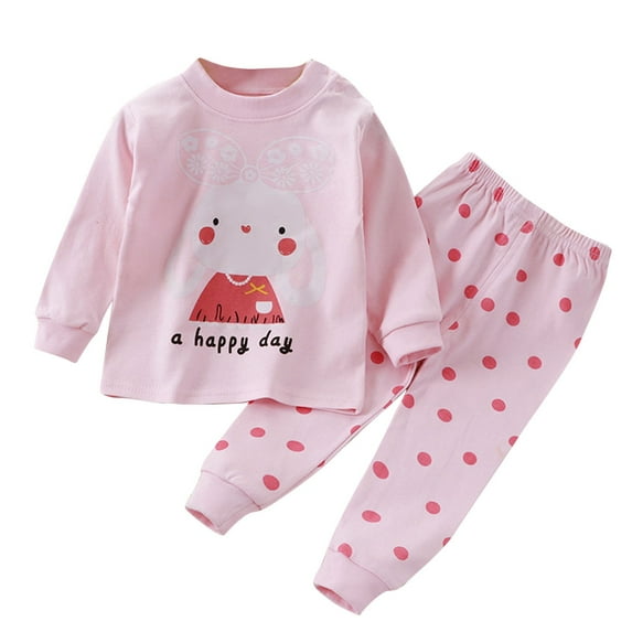 Odeerbi Toddler Boys Pajama Sets Soft Cotton Long Johns Cartoon Printed Base Layer Set Children's Thermal Underwear Set New Fashion Casual Printed Outfit Set Baby Home Clothes Pink