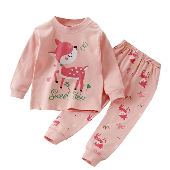 Odeerbi Toddler Boys Pajama Sets Soft Cotton Long Johns Cartoon Printed Base Layer Set Children's Thermal Underwear Set New Fashion Casual Printed Outfit Set Baby Home Clothes Orange