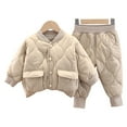 thumbnail image 1 of Odeerbi Toddler Boys Quilted Padded Coat Outfits Fall Winter Cotton Clothes Suit Thermal Lightweight Two-piece Set Children's Clothes White 1-2 Years, 1 of 6
