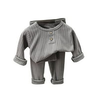 ODEERBI Toddler Boys Ribbed Thermal Underwear Set Fall Winter Fleece Long Johns Newborn Printing Base Layer Two Piece Set Sleepwear Set Toddler Clothes Gray