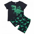 thumbnail image 1 of Odeerbi Toddler Boys Shirts Set Dinosaur Print Casual T-Shirt Shorts Set, Green, Cotton, 5-6 Years, 1 of 9