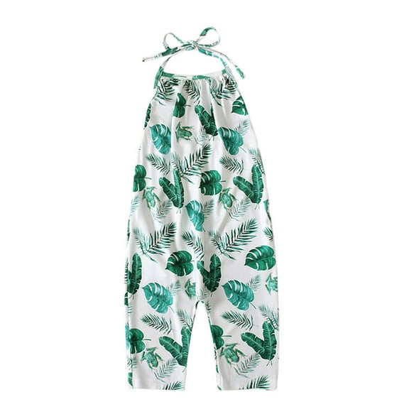 Odeerbi Toddler Cute Floral One Piece Romper Kids Boys Girls Summer 2025 Fashion Flower Print Lacing Jumpsuit Green