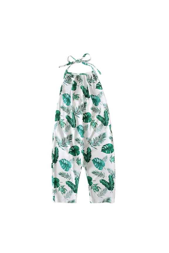 Toddler Cute Floral One Piece Romper Kids Boys Girls Summer 2025 Fashion Flower Print Lacing Jumpsuit Green