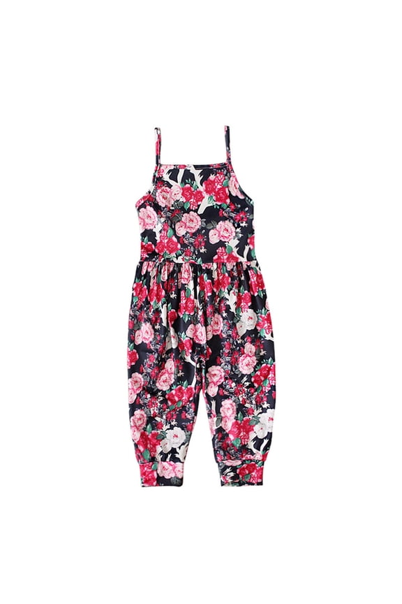 Toddler Cute Floral One Piece Romper Kids Boys Girls Summer 2025 Fashion Leopard Print Suspenders Jumpsuit Red