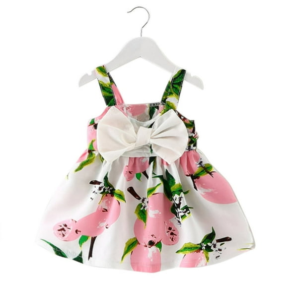 Odeerbi Toddler Dress Girls Floral Slip Dress Lemon Printed Sleeveless Princess Gallus Dress Infant Outfit Baby Clothes Pink