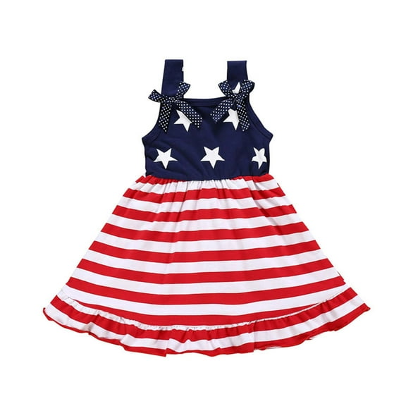 Odeerbi Toddler Dress Girls Independence Day Summer Dress Baby Clothes American Flag Striped Star PrintSleeveless Dress Red