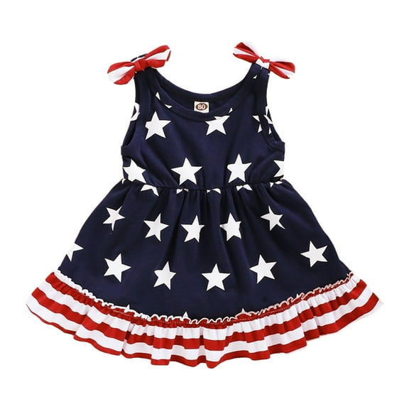 Odeerbi Toddler Dress Girls Summer Slip Dress Independence Day Dresses Striped Star Flag Day Suspender Dresses Children Baby Clothes Blue