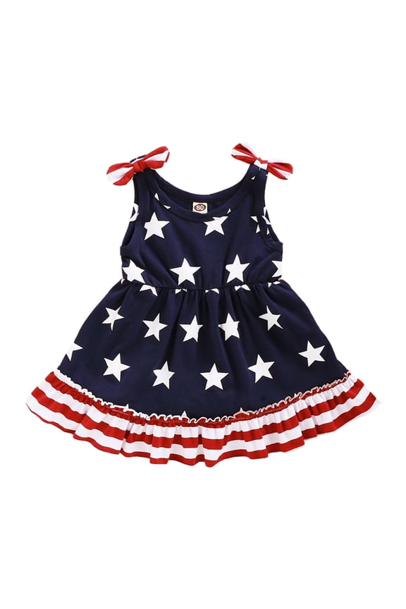 Toddler Dress Girls Summer Slip Dress Independence Day Dresses Striped Star Flag Day Suspender Dresses Children Baby Clothes Blue