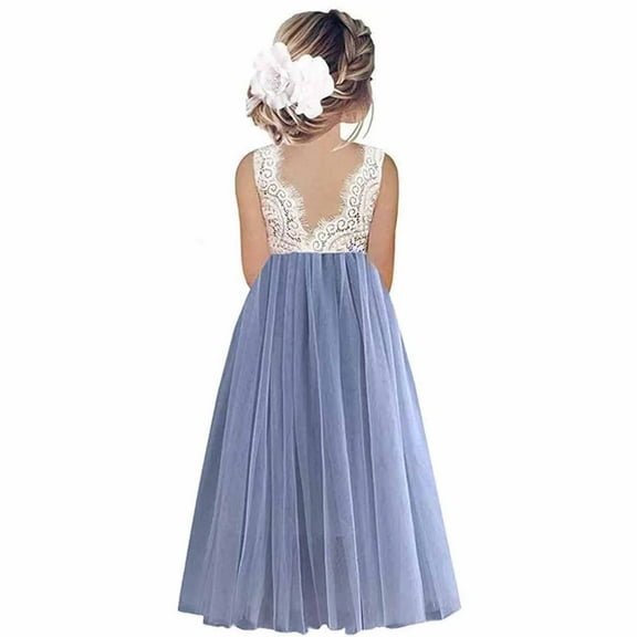 Odeerbi Toddler Dress Kids Girls Tulle Princess Dresses Children Sleeveless Embroidery Mesh Dress Baby Gauze Dress Blue