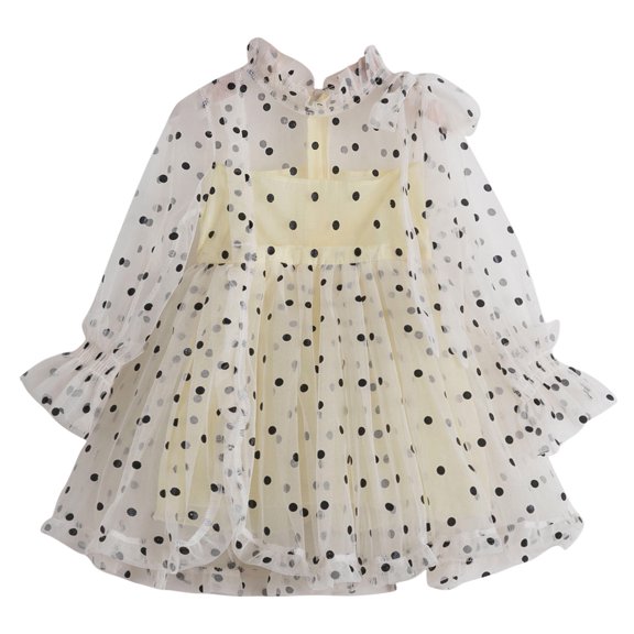 Odeerbi Toddler Girl Skirt Kids Baby Dress 2025 Fashion Long Sleeved Polka Dot Print Princess Mesh Dress Girls Skirt