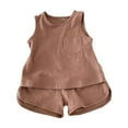 thumbnail image 1 of Odeerbi Toddler Girls 2 Piece Outfits Cotton Tank Tops Shorts Set Summer Clothes Casual Round Neck Loose Sleeveless Strap Top Shorts Sets Coffee, 1 of 3