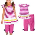 thumbnail image 1 of Odeerbi Toddler Girls 2 Piece Outfits Ruffle Tops Capris Set Summer Clothes Fashion Casual Short Sleeve Round Neck Collar Botton Printed Blouse Short Pants Sets Hot Pink, 1 of 5