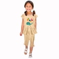 thumbnail image 1 of Odeerbi Toddler Girls 2 Piece Outfits Ruffle Tops Capris Set Summer Clothes Floral Print Round Neck Short Sleeve Flying Sleeves Top Elastic Waist Cropped Pants Two-piece Set Khaki, 1 of 5