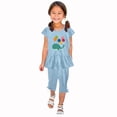 thumbnail image 1 of Odeerbi Toddler Girls 2 Piece Outfits Ruffle Tops Capris Set Summer Clothes Floral Print Round Neck Short Sleeve Flying Sleeves Top Elastic Waist Cropped Pants Two-piece Set Light Blue, 1 of 5