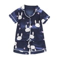 thumbnail image 1 of Odeerbi Toddler Girls 2 Piece Pajamas Set Cartoon Satin Sleepwear Fashion Casual Short Sleeve Tops Turndown Neck Collar Botton Printed Shorts Sets Dark Blue, 1 of 4