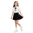 thumbnail image 1 of Odeerbi Toddler Girls 3 Piece Preppy Outfit Short Sleeve Dress Shirt and Pleated Skirt Set School Uniform with Bow Tie, 1 of 6