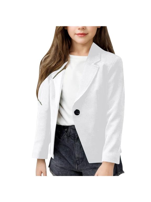 Toddler Girls Blazer Jacket Notched Lapel School Uniform Formal Suit Jacket