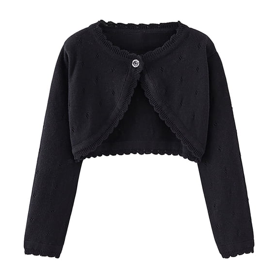 Odeerbi Toddler Girls Bolero Cardigan Cropped Shrugs Knit Cover Up Kids Baby Fashion Cute Solid Color Long Sleeve Thin Style Button Cardigan Sweater Toddler Clothes Black