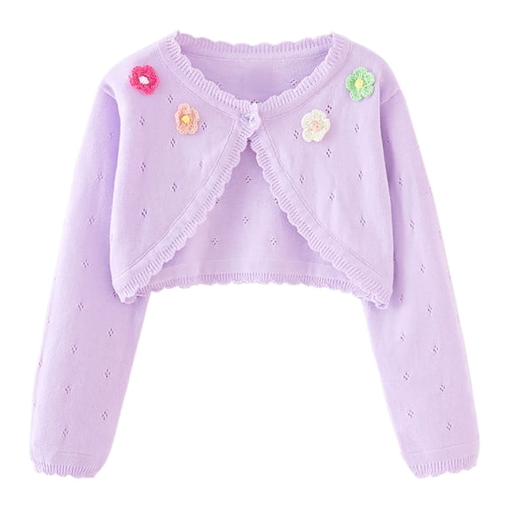 Odeerbi Toddler Girls Bolero Cardigan Cropped Shrugs Knit Cover Up Kids Baby Fashion Cute Solid Color Long Sleeve Thin Style Button Cardigan Sweater Toddler Clothes Purple