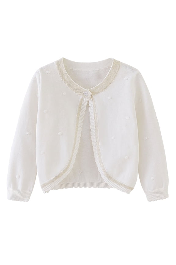Toddler Girls Bolero Cardigan Cropped Shrugs Knit Cover Up Kids Baby Fashion Cute Solid Color Long Sleeve Thin Style Button Cardigan Sweater Toddler Clothes White