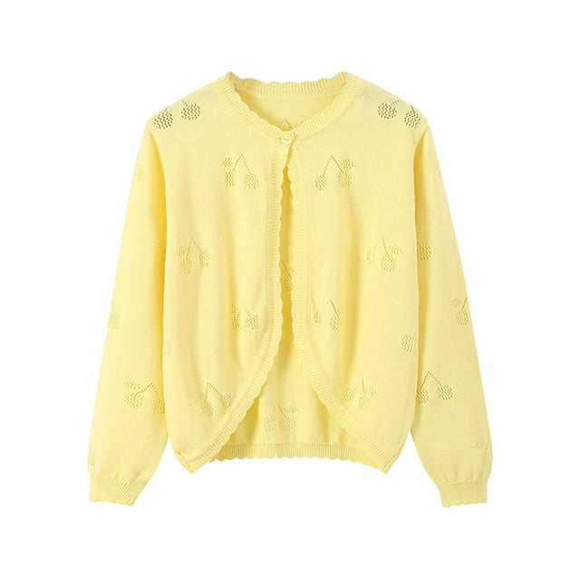 Odeerbi Toddler Girls Bolero Cardigan Cropped Shrugs Knit Cover Up Children's Solid Color Button Up Cardigan Wool Short Sweater Top Toddler Clothes Yellow
