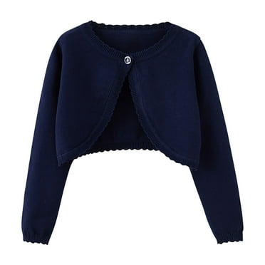 Odeerbi Toddler Girls Bolero Cardigan Cropped Shrugs Knit Cover Up Kids Baby Fashion Cute Solid Color Long Sleeve Thin Style Button Cardigan Sweater Toddler Clothes Dark Blue