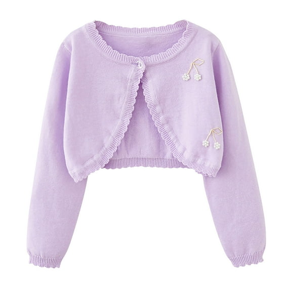 Odeerbi Toddler Girls Bolero Cardigan Cropped Shrugs Knit Cover Up Kids Baby Fashion Cute Solid Color Long Sleeve Thin Style Button Cardigan Sweater Toddler Clothes Purple