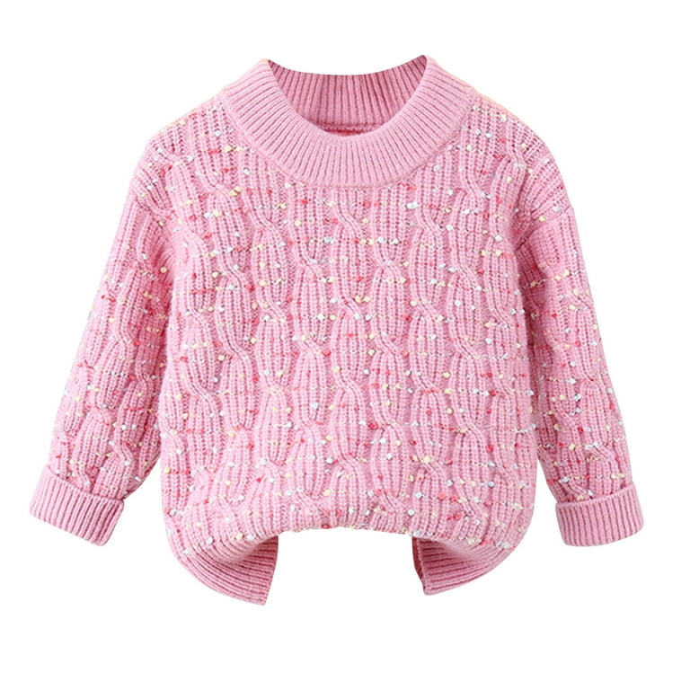Odeerbi Kids Girls Cable Knit Sweater Fall Winter Sparkly Knit