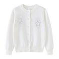 thumbnail image 1 of Odeerbi Toddler Girls Cardigan Sweater Cotton Knit Sweater Cardigan Fall Winter Thermal New Style Star Rhinestone Knitted Cardigan White, 1 of 5