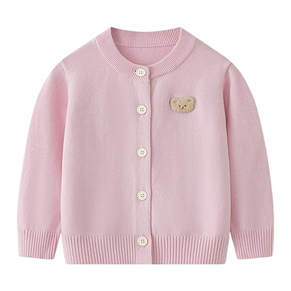 Odeerbi Toddler Girls Cardigan Sweater Knitted Cardigan Fall Winter New Children's Clothing Embroidered Bear Sweater Coat Pink