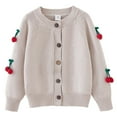 thumbnail image 1 of Odeerbi Toddler Girls Cherry Cardigan Sweater Cotton Knit Sweater Cardigan Crocheted Knitted Cardigan Round Neck Children's Sweater Khaki, 1 of 4