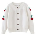 thumbnail image 1 of Odeerbi Toddler Girls Cherry Cardigan Sweater Cotton Knit Sweater Cardigan Crocheted Knitted Cardigan Round Neck Children's Sweater White, 1 of 4