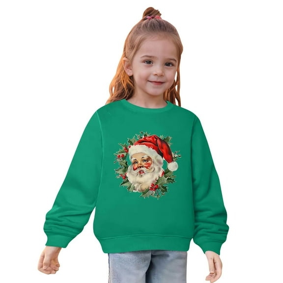 Odeerbi Toddler Girls Christmas Cotton Hoodies Fall Winter Pullover Hooded Sweatshirts Fall Winter Santa Claus Print Long Sleeve Sweater Top Toddler Clothes Green