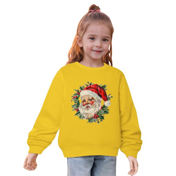 Odeerbi Toddler Girls Christmas Cotton Hoodies Fall Winter Pullover Hooded Sweatshirts Fall Winter Santa Claus Print Long Sleeve Sweater Top Toddler Clothes Yellow