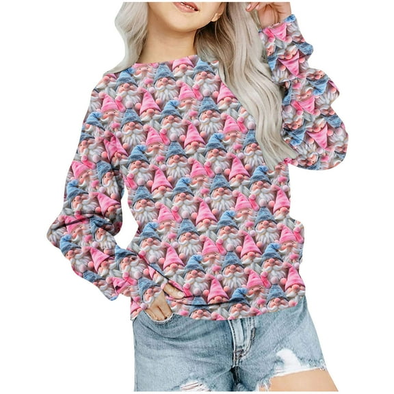 Odeerbi Toddler Girls Christmas Crewneck Sweatshirts Fall Winter Pullover Sweatshirt Christmas Printed Long Sleeve Sweatshirt Toddler Clothes Pink