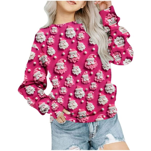 Odeerbi Toddler Girls Christmas Crewneck Sweatshirts Fall Winter Pullover Sweatshirt Christmas Printed Long Sleeve Sweatshirt Toddler Clothes Red