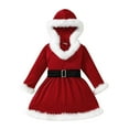 thumbnail image 1 of Odeerbi Infant Girls Christmas Flannel Dress Fall Winter Long Sleeve Hooded Dress V-neck Solid Color Christmas Plush Dress Infant Clothes Red, 1 of 9
