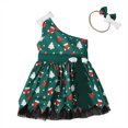 thumbnail image 1 of Odeerbi Toddler Girls Christmas One Shoulder Dresses Cute Tulle Patchwork Irregular Hem Dress Kids Sleeveless Snowflake Print Dress with Headband Set Toddler Girls Clothes, 1 of 9