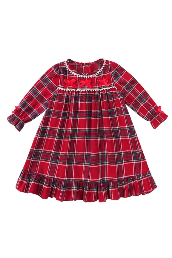 Toddler Girls Christmas Plaid Nightdress Ruffle Cotton Nightgown Fall Winter Long Sleeve Dress Christmas Lattice Princess Sleeping Dress Toddler Clothes Red
