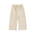 thumbnail image 1 of Odeerbi Toddler Girls Corduroy Wide Leg Pants Fall Winter Thermal Cotton Long Pants 1-10 Years Casual Solid Color Drawstring Smocked Waist Straight Leg Pants Beige, 1 of 1