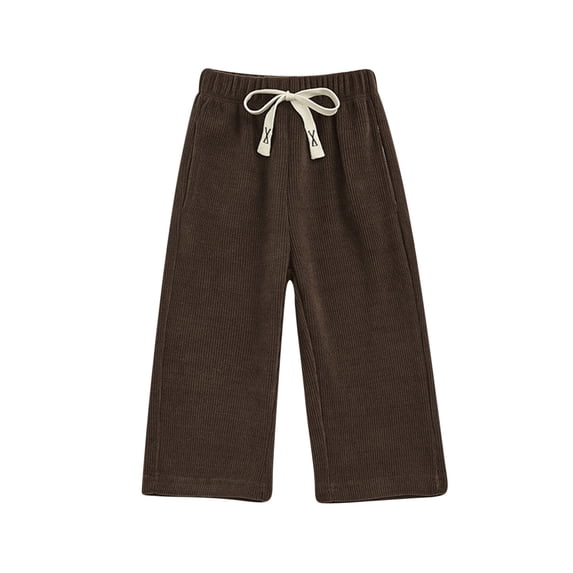 Odeerbi Toddler Girls Corduroy Wide Leg Pants Fall Winter Thermal Cotton Long Pants 1-10 Years Casual Solid Color Drawstring Smocked Waist Straight Leg Pants Coffee