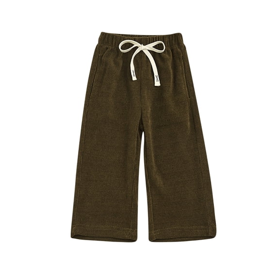 Odeerbi Toddler Girls Corduroy Wide Leg Pants Fall Winter Thermal Cotton Long Pants 1-10 Years Casual Solid Color Drawstring Smocked Waist Straight Leg Pants Green