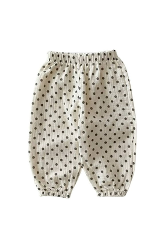 Toddler Girls Cotton Bloomers Pants Basic Plain Soft Pant Jogger Pants 6 Months-3 Years Infant Dots Printed Double-Layer Gauze Pants Soft Casual Trousers White