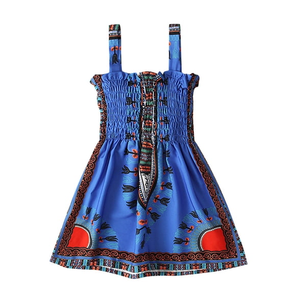 Odeerbi Toddler Girls Cotton Dress Boho Princess Dress New Pattern Sleeveless Velvet Court Style Dress Sky Blue