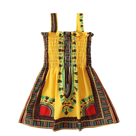 Odeerbi Toddler Girls Cotton Dress Boho Princess Dress New Pattern Sleeveless Velvet Court Style Dress Yellow