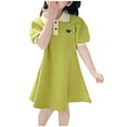 thumbnail image 1 of Odeerbi Toddler Girls Cotton Dress Princess Dress Summer Breathable Solid Color A-line Dress Short Sleeve Stylish Dress Green, 1 of 3