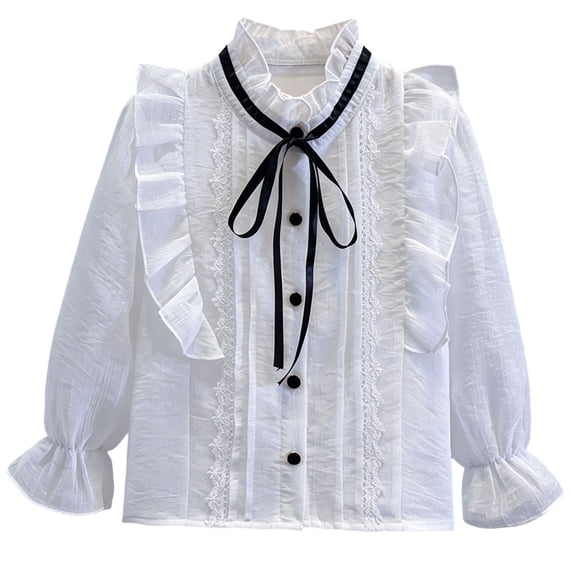 Odeerbi Toddler Girls Cotton Dress Shirt Long Sleeve Ruffle School Uniform Shirts